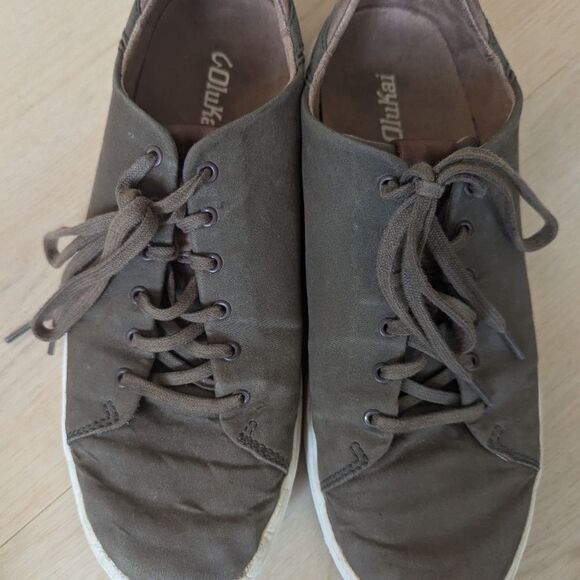 OLUKAI Lae'ahi Li 'ILI Men's Sneaker 9.5 Faux Suede Lace up Brown White - Picture 2 of 8